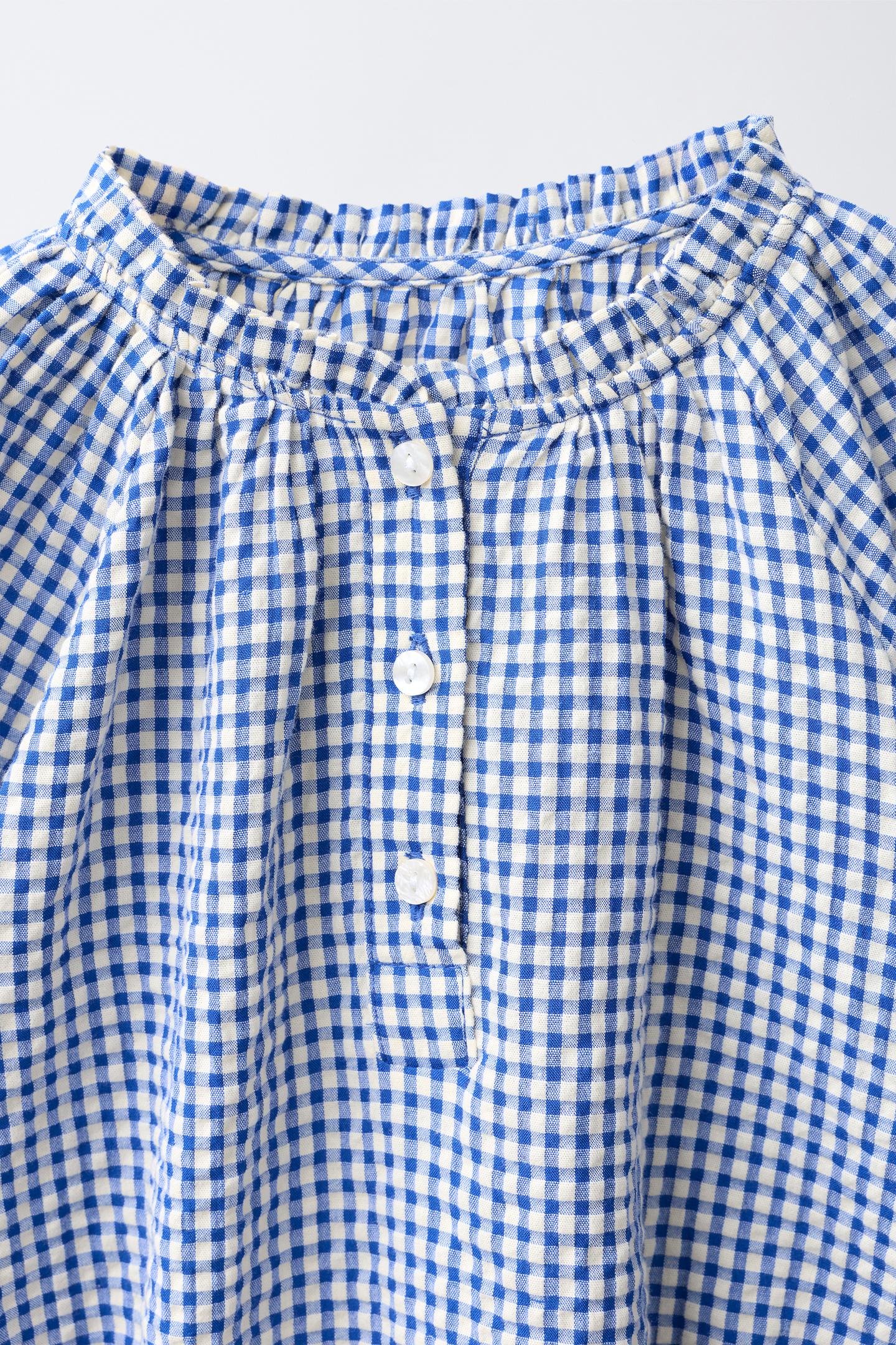 Детская блузка Zara Gingham Blouse, цвет: Синий / Белый — фото 3