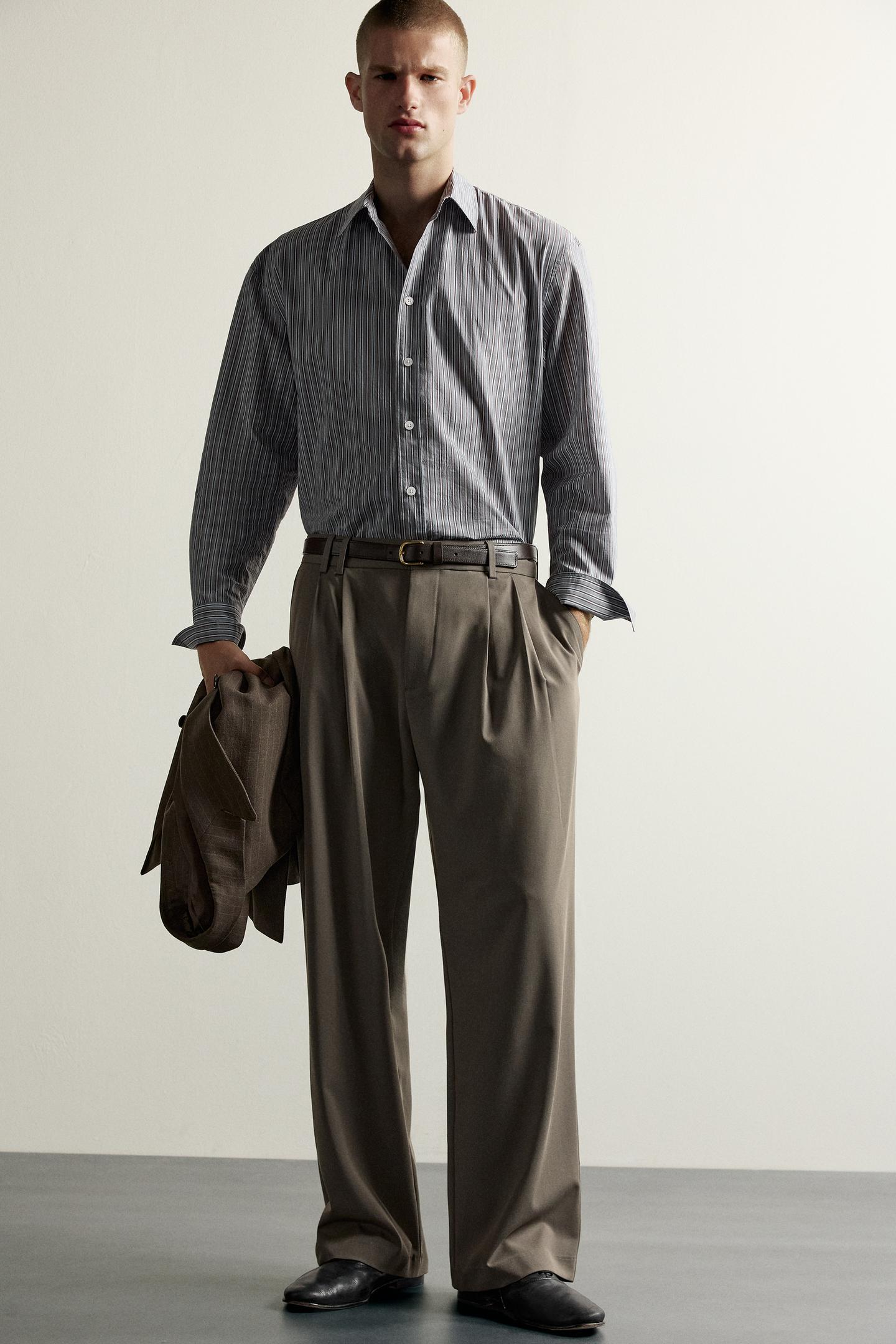 Мужские брюки Zara Pleated Wide-Fit, цвет: Серо-коричневый серый — фото 6