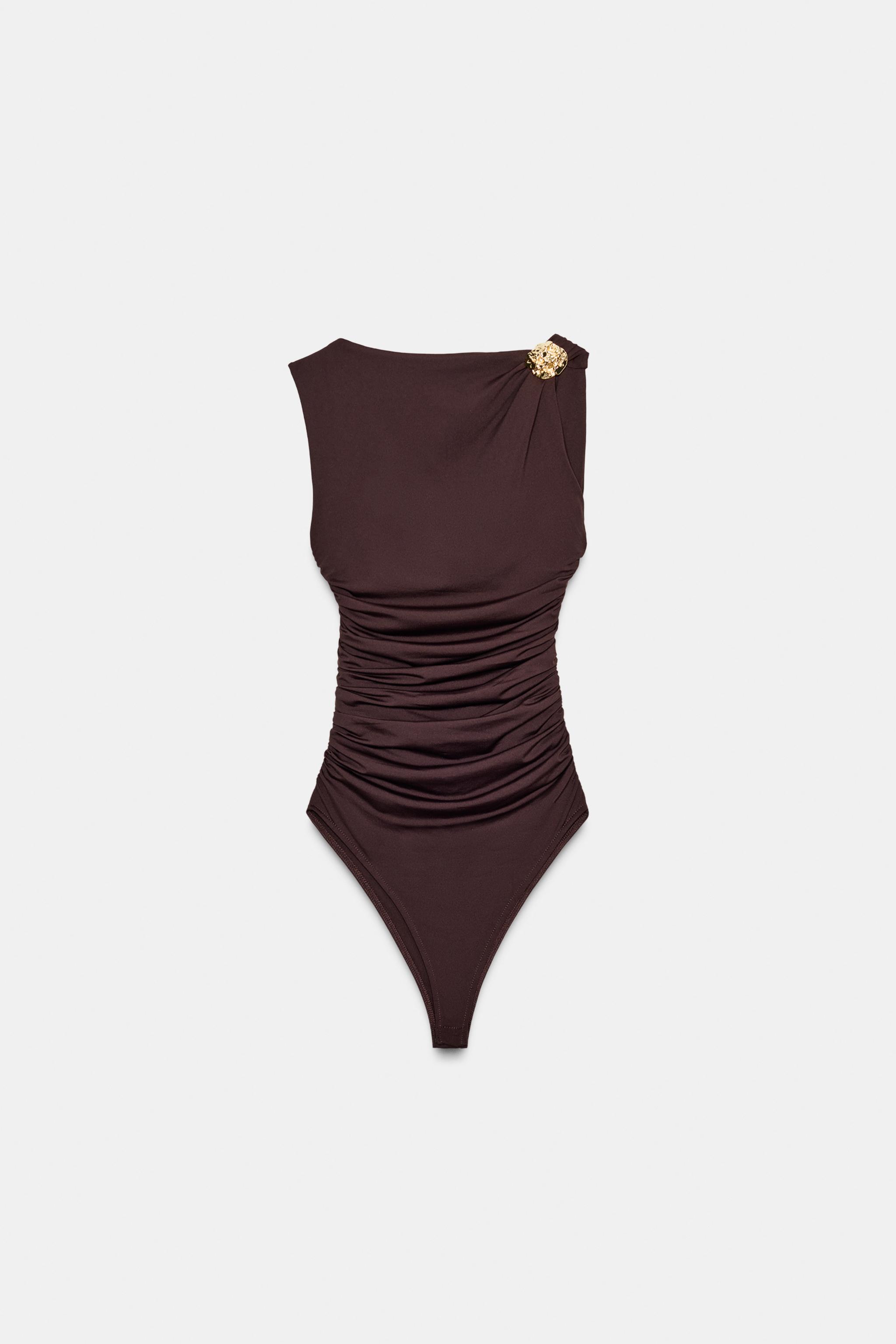 POLYAMIDE BODYSUIT WITH METALLIC DETAIL - Chocolate | ZARA South