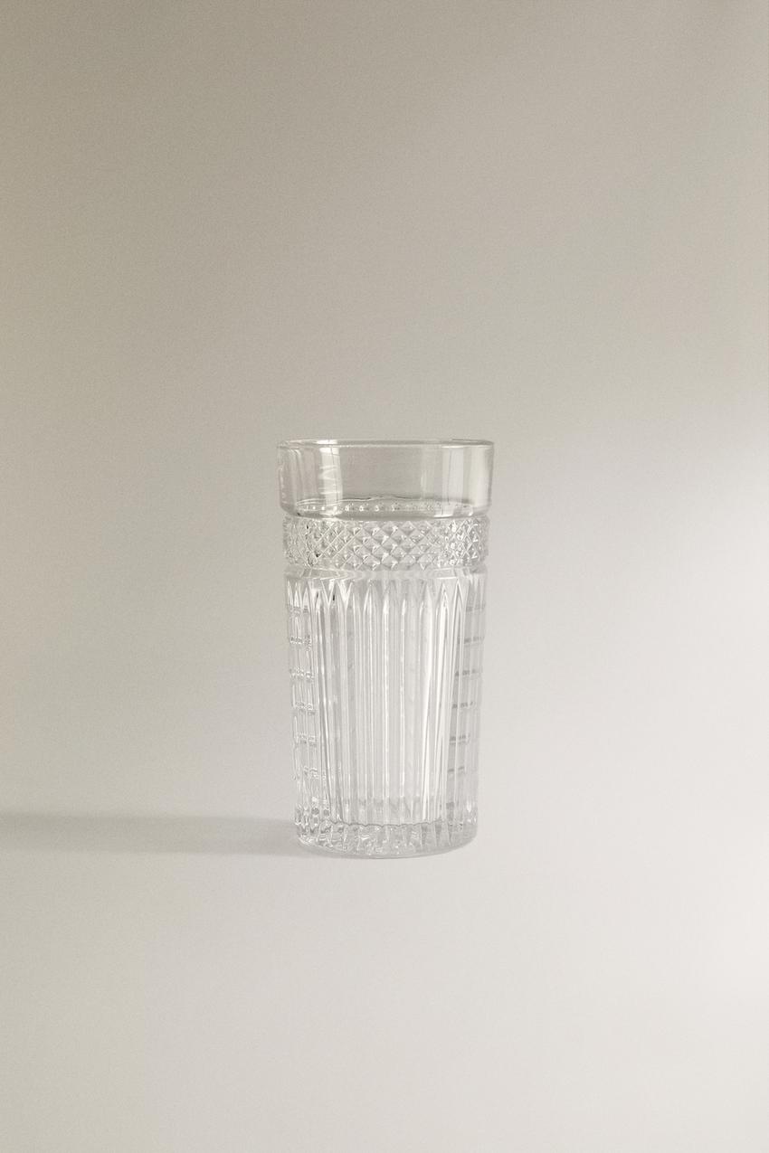 RAISED-DESIGN GLASS SOFT DRINK TUMBLER