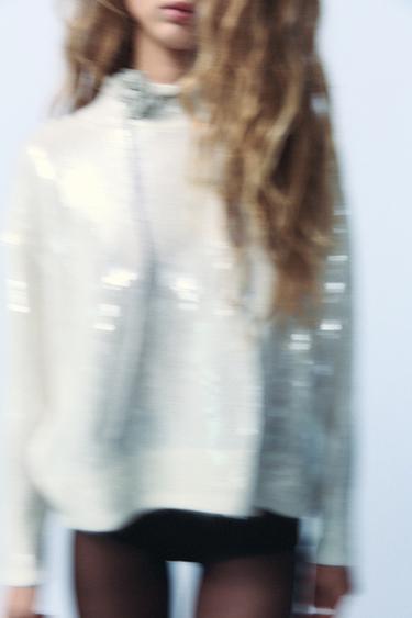SUÉTER OVERSIZE COM LANTEJOULAS, ALPACA E LÃ - Cru da Zara