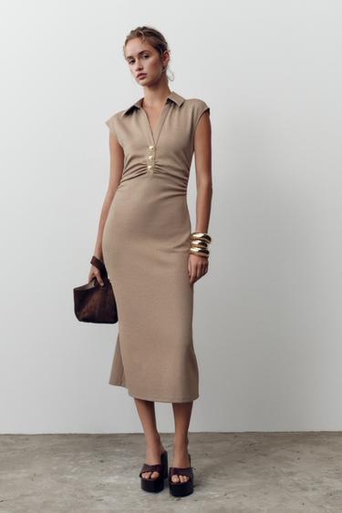 MIDI-KLEID MIT POLOKRAGEN - Beige von Zara
