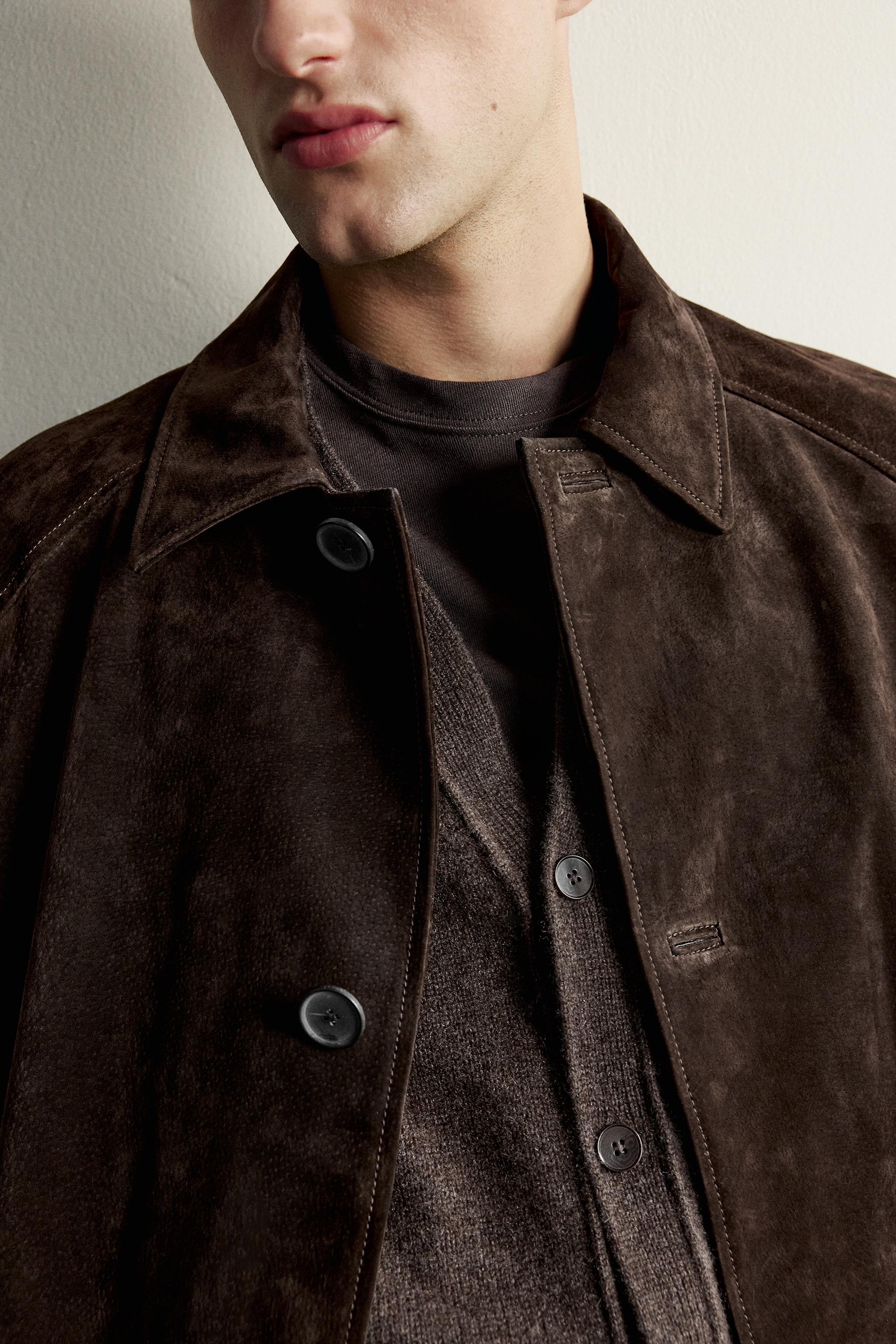MANTEAU RELAXED FIT EN CUIR CROÛTE DE