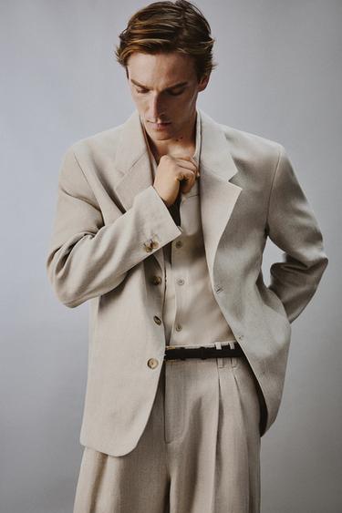 BLAZER RELAXED FIT COSTUME COTON-LIN - Sable de Zara - Image 4