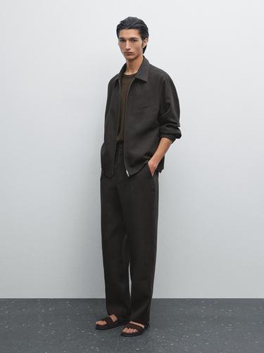 Zara 100% linen houndstooth jacket - Chocolate - Image 0