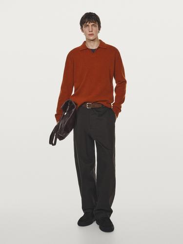 Zara Wool blend V-neck polo sweater - Tangerine