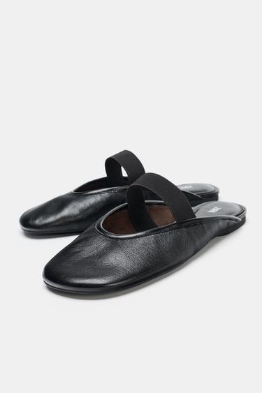 LEATHER MULE BALLET FLATS - Black by Zara - Image 3