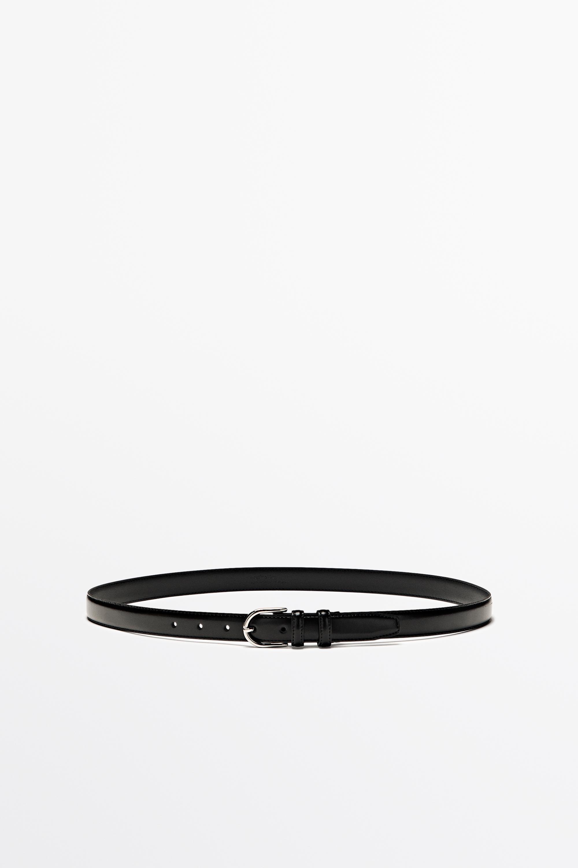 Nappa leather belt with topstitching and oval buckle