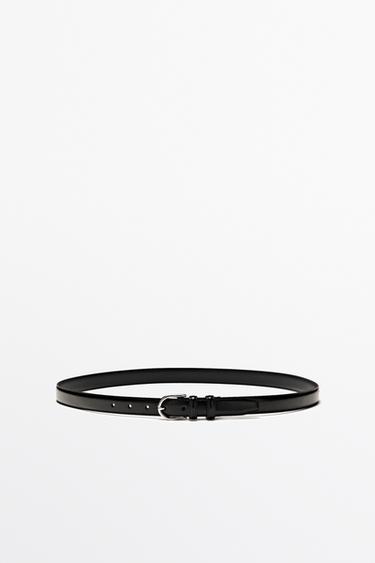 Zara Nappa leather belt with topstitching and oval buckle - Black