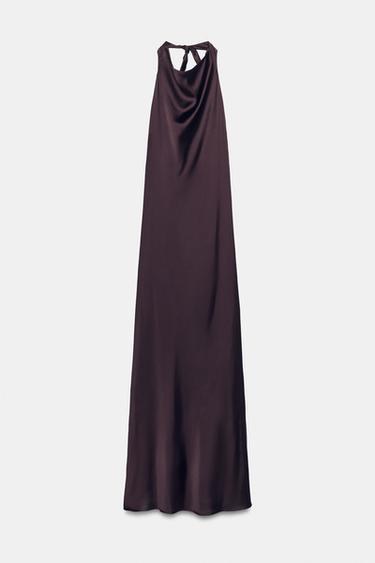 LONG SATIN HALTER DRESS - Burgundy by Zara - Image 0