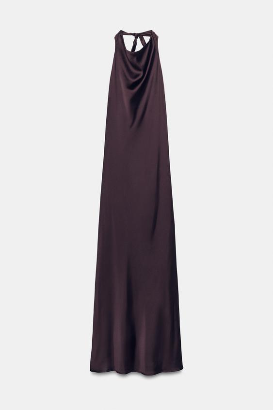 VESTIDO LARGO SATINADO HALTER - Burgundy de Zara - Imagen 0
