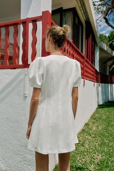 ROBE COURTE À MANCHES BOUFFANTES - Blanc cassé de Zara - Image 4