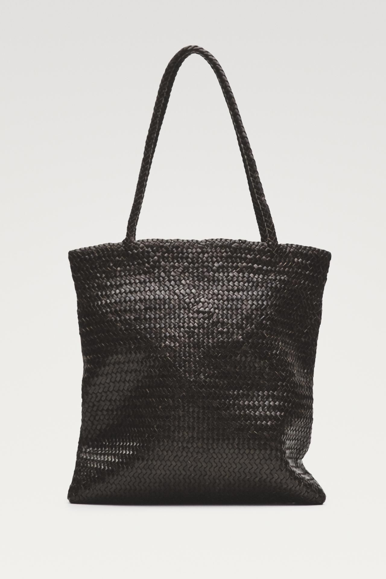 Medium braided nappa leather tote bag — Brown