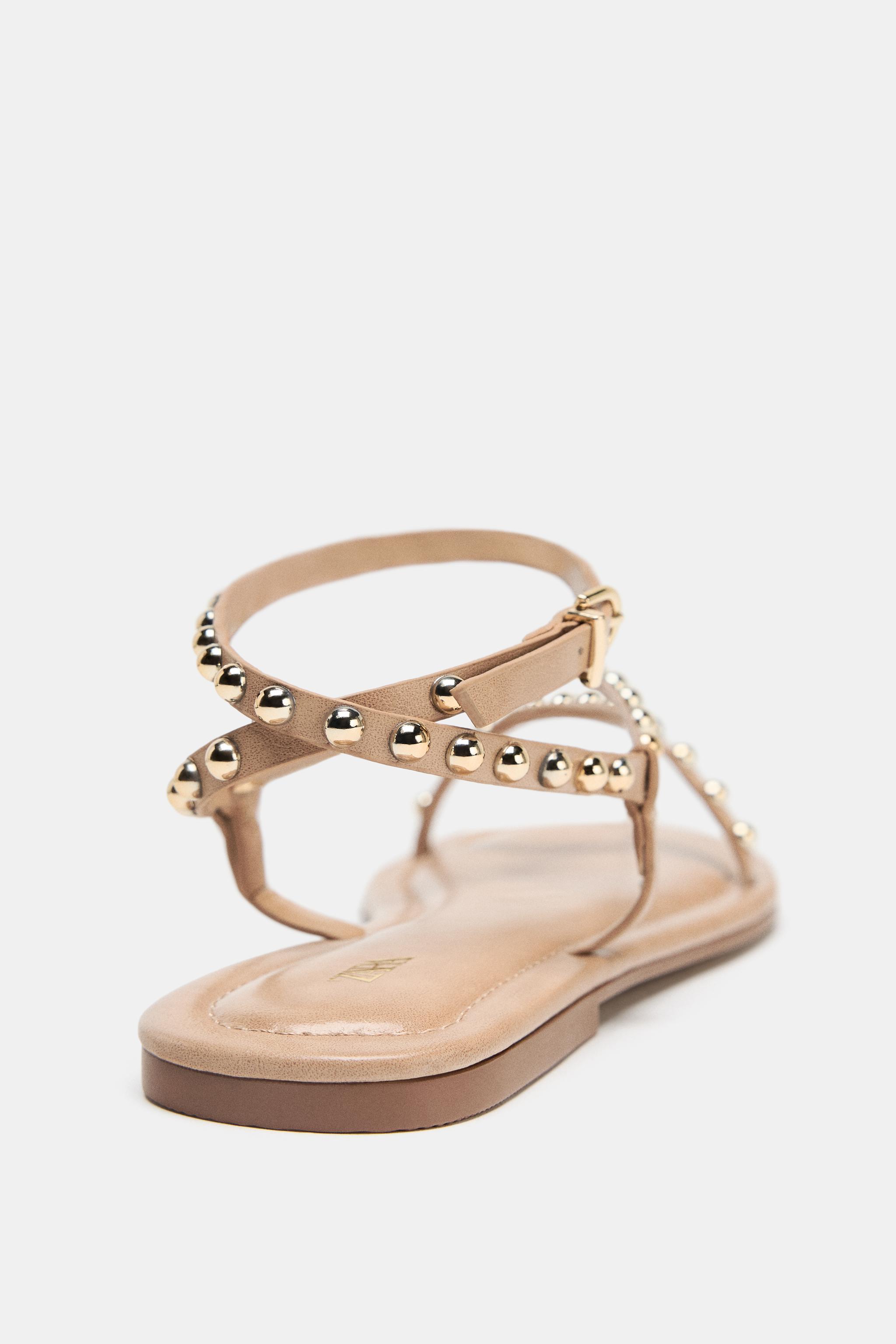 METALLIC BEADED STRAP SANDALS - Beige | ZARA Canada