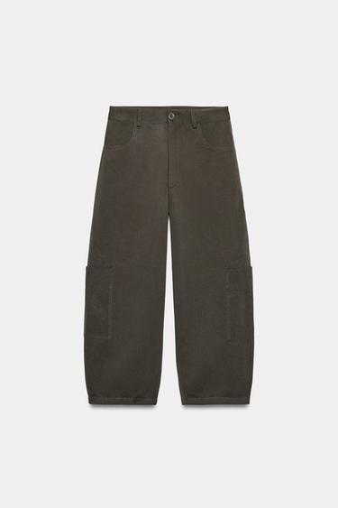 Zara VOLUME CARGO PANTS - Dark khaki