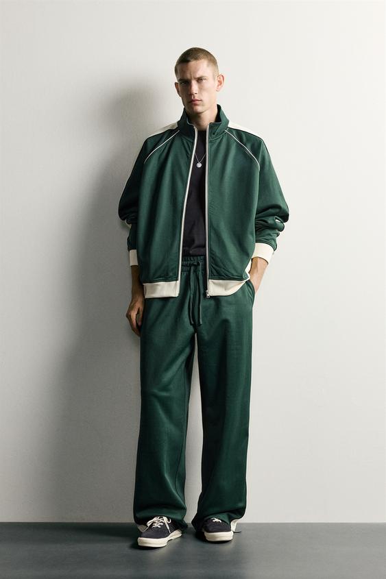 Zara 復古對比側條紋運動長褲 - 綠色 - 圖片 0