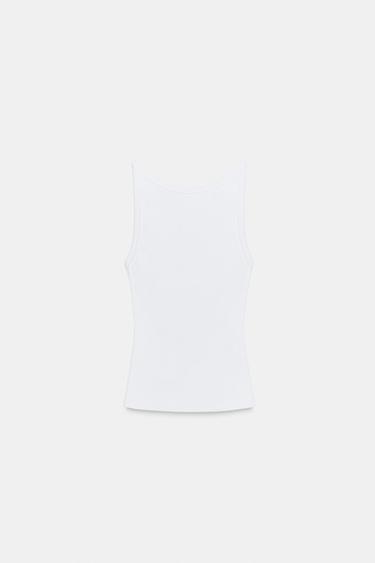 RIBBED HALTER TOP - White by Zara