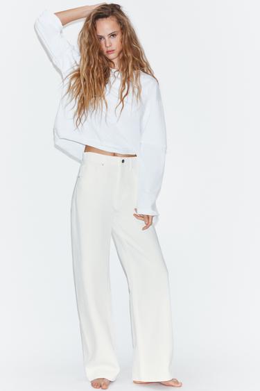 TRF EXTRA WIDE-LEG HIGH-WAIST JEANS - Oyster-white by Zara