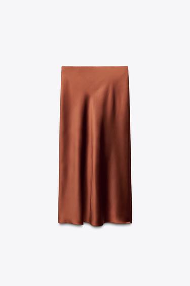 JUPE MI-LONGUE SATINÉE - rouille-foncé de Zara - Image 4