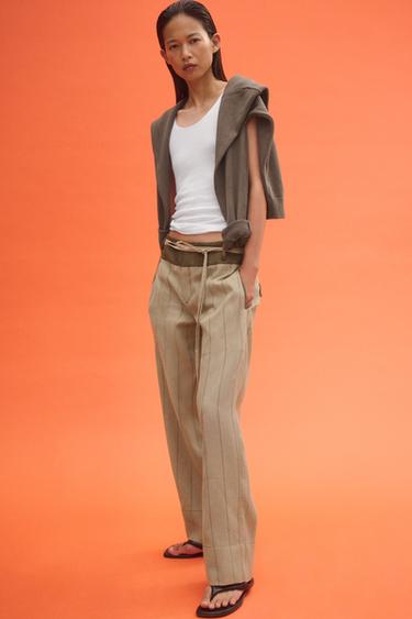 بنطلون كتان مختلط ZW COLLECTION - جملي وسط الخاص بـ Zara