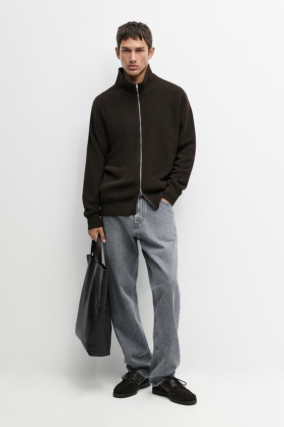 Zara 100% cotton ribbed knit cardigan - Brown marl - Image 0
