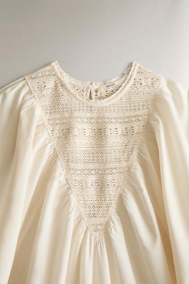CHEMISE DE NUIT MANCHES DENTELLE - Écru de Zara - Image 1