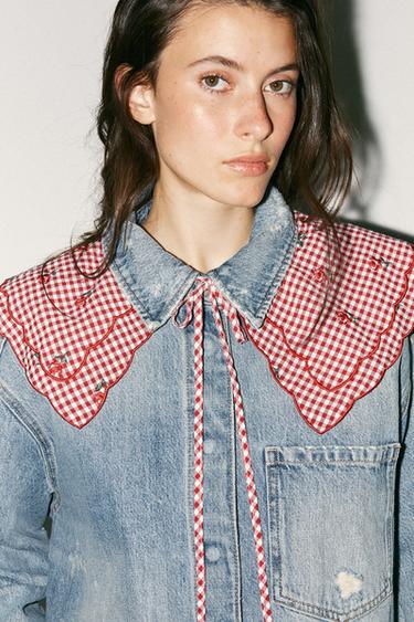 Zara GINGHAM EMBROIDERED COLLAR - Red