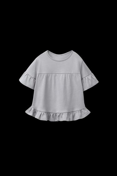 Zara PLAIN RUFFLED T-SHIRT - Pearl gray - Image 0