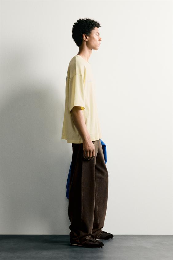 T-SHIRT RELAXED FIT À PIÈCES COMBINÉES - Jaune clair de Zara - Image 3