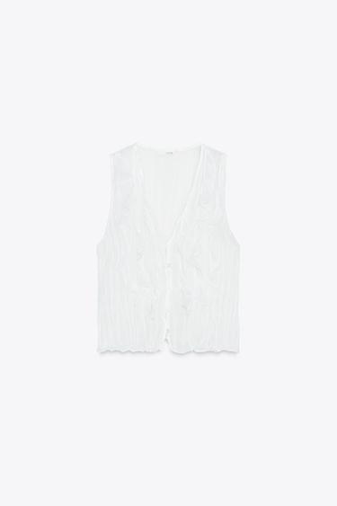 TOP SEMITRANSPARENTE VOLANTES - Branco de Zara