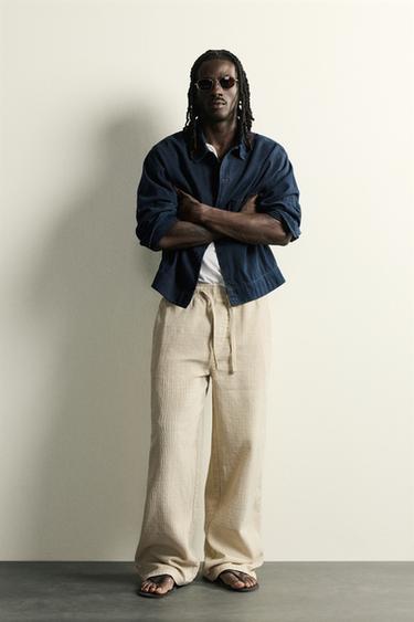 WASHED JACQUARD RELAXED FIT TROUSERS - camel by Zara