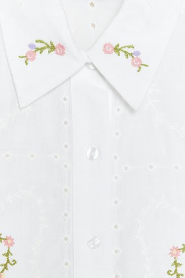 EMBROIDERED FLORAL SHIRT - Oyster-white by Zara - Image 6