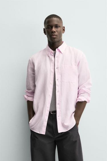 REGULAR FIT LINEN-COTTON SHIRT - Pink by Zara