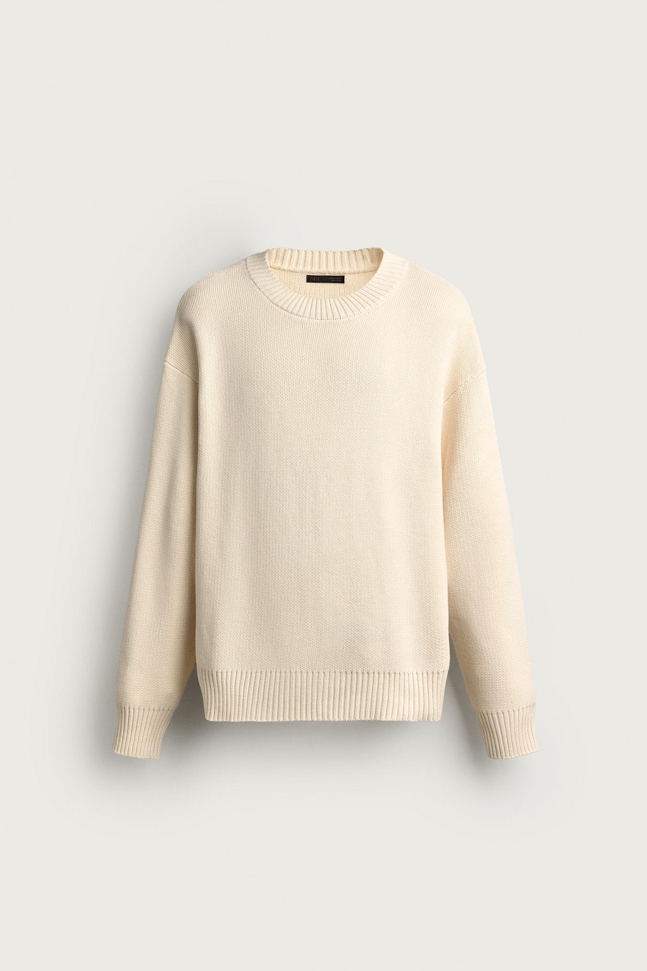 RELAXED FIT 100% COTTON SWEATER — Ecru