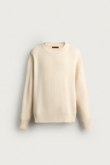 RELAXED FIT 100% COTTON SWEATER — Ecru 1