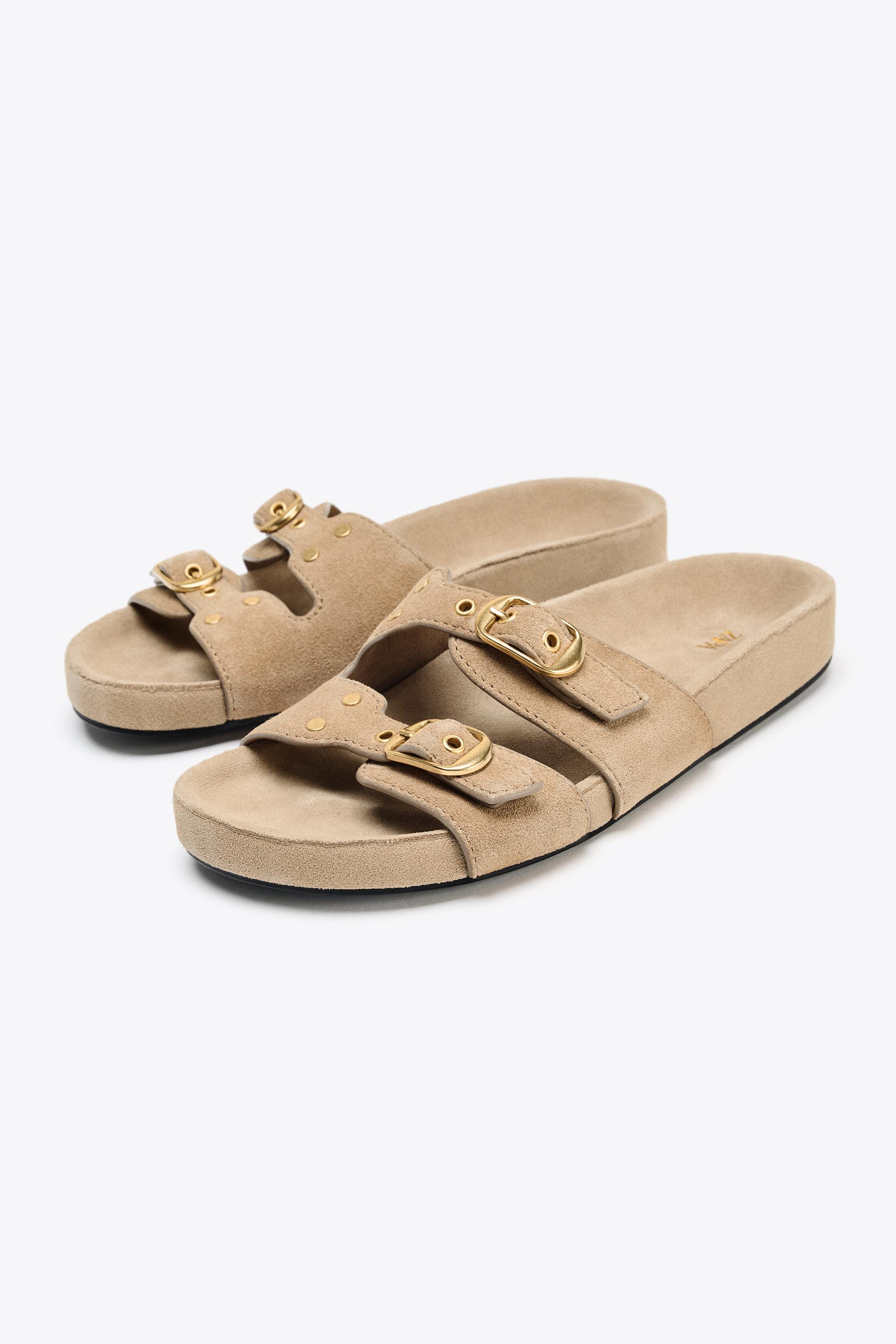 SPLIT LEATHER BUCKLE SANDALS