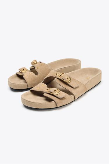 SPLIT SUEDE BUCKLE SANDALS - Beige by Zara - Image 2