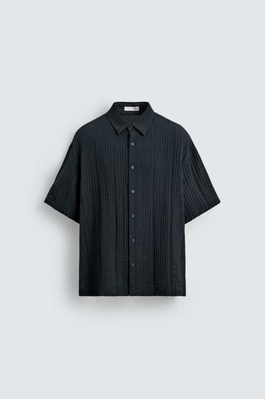 CAMISA FLUIDA ESTRUCTURA - Gris / Azul de Zara