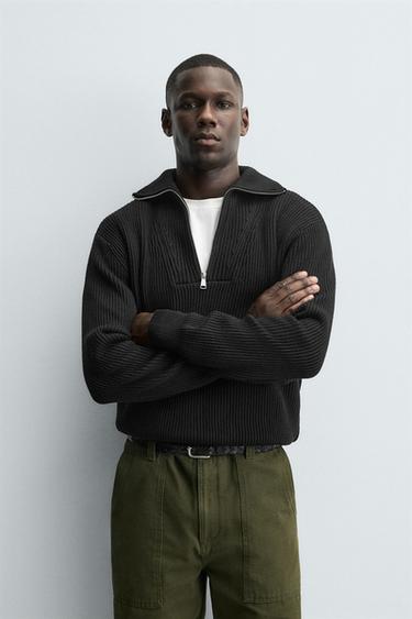PURL KNIT QUARTER-ZIP JUMPER - Black by Zara