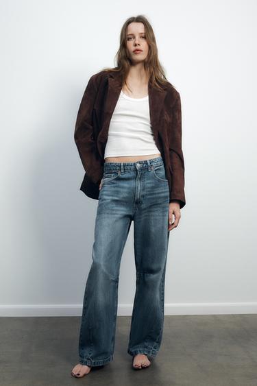 BLAZER EN CUIR DAIM - Marron foncé de Zara - Image 0