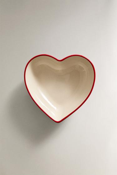 STONEWARE CHRISTMAS BOWL WITH HEART - White / Red by Zara - Image 2