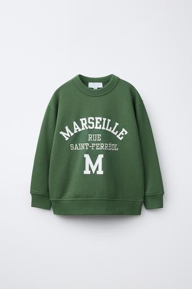 SWEATSHIRT WITH RAISED SLOGAN - Green by Zara - Image 0