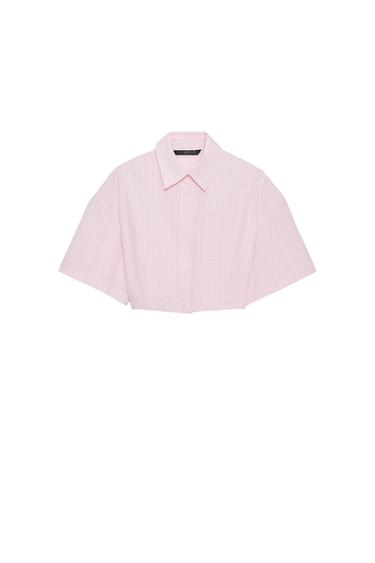 Zara LÜHIKE TRIIBULINE POPLIINSÄRK - Roosa/valge
