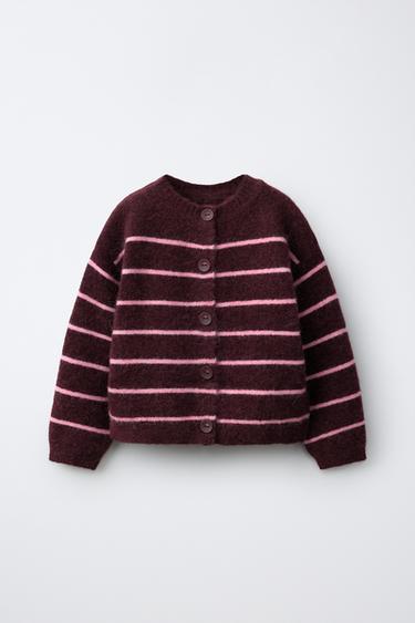 Zara TRIIBULINE VILLANE ALPAKAVILLANE KARDIGAN - Burgundia