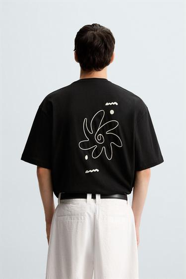 T-SHIRT BRODERIE CONTRASTE - Noir de Zara - Image 2