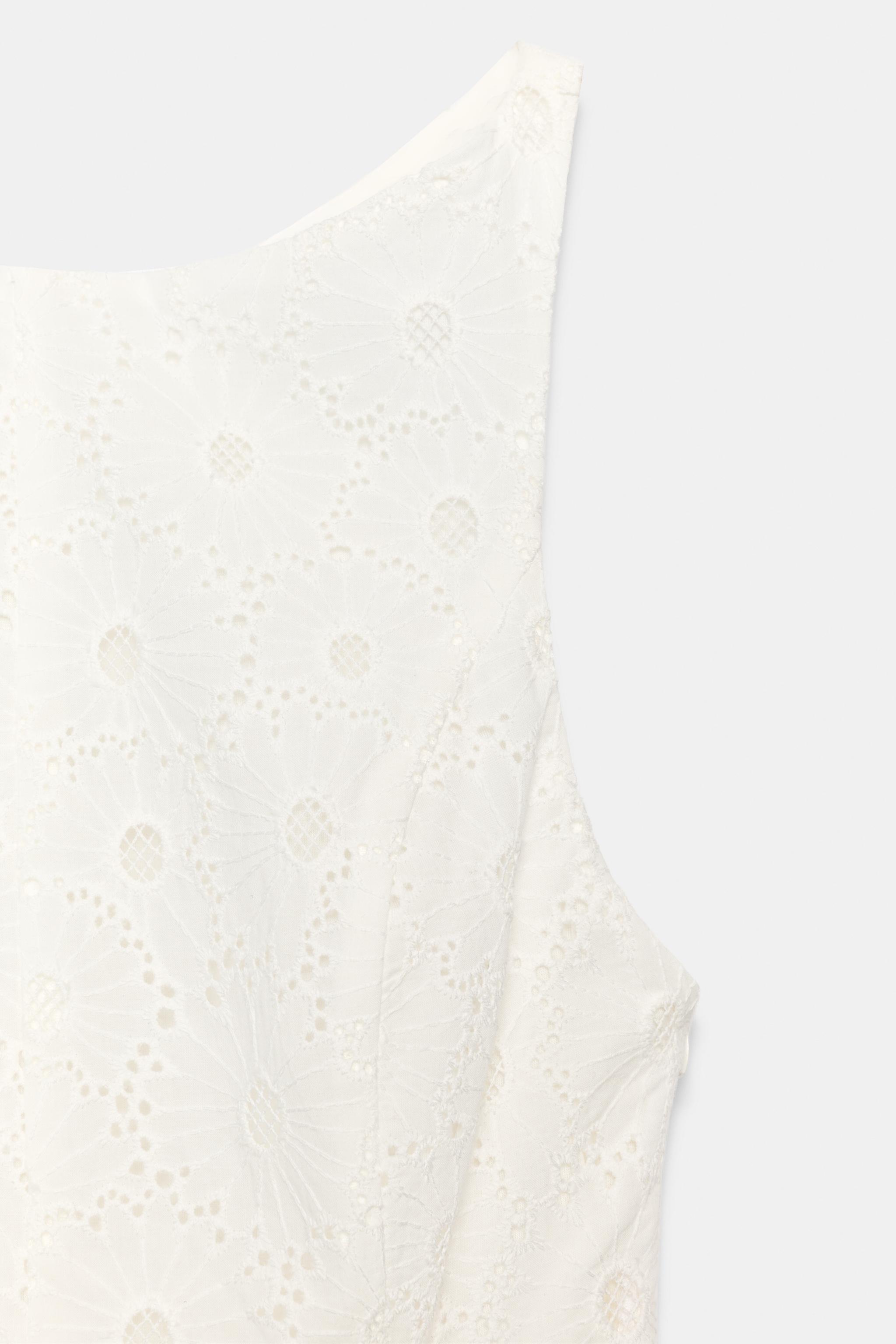 Женские платья Zara EMBROIDERED EYELET MIDI DRESS — фото 10