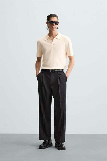 VISCOSE BLEND KNIT POLO SHIRT - Ecru by Zara - Image 0