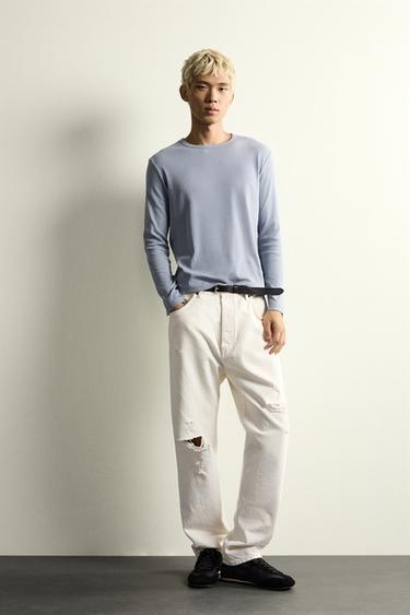 TEXTURED RIBBED RELAXED FIT T-SHIRT - Blue by Zara - Image 0