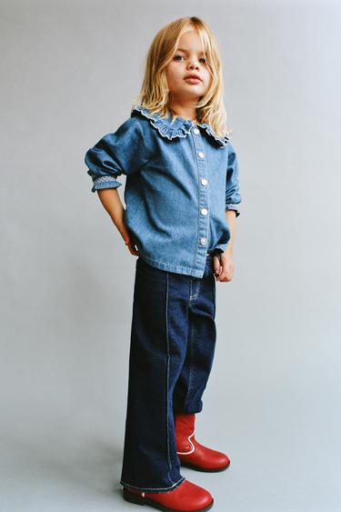 CAMISA DENIM COM GOLA BORDADA - Azul-médio da Zara