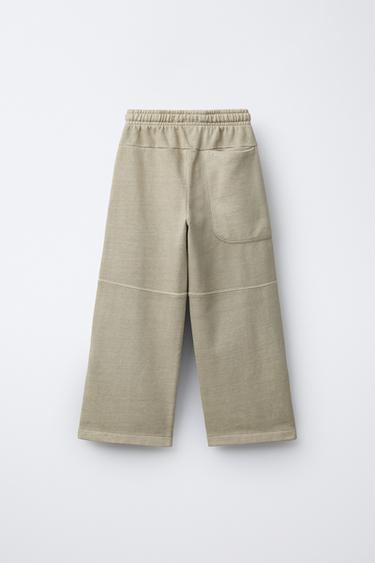 PANTALON EN MOLLETON LARGE TEINT EN PIÈCE - Beige de Zara - Image 1